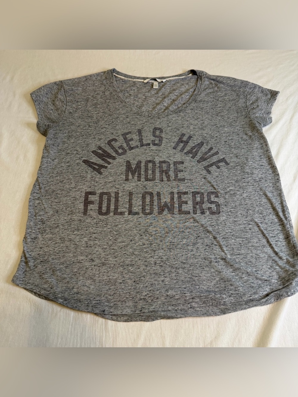 Victoria's Secret Gray Graphic Tee - 'Angels Have More Followers' Size M